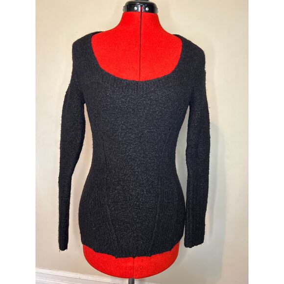 Moda International Women's Size Small Black Sweater Square Neckline Wool Blend - Picture 1 of 6